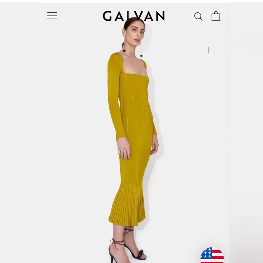Olive-Gold Square Neck Midi Dress - Picture 3 of 7